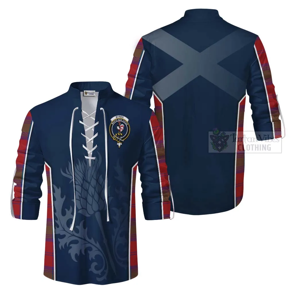 Byres (Byses) Tartan Ghillie Kilt Shirt with Family Crest and Scottish Thistle Vibes Sport Style