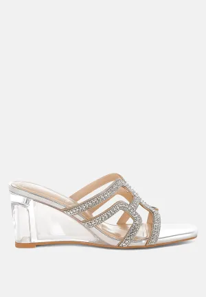 Caqueta Metallic Rhinestone Clear Wedge Sandals