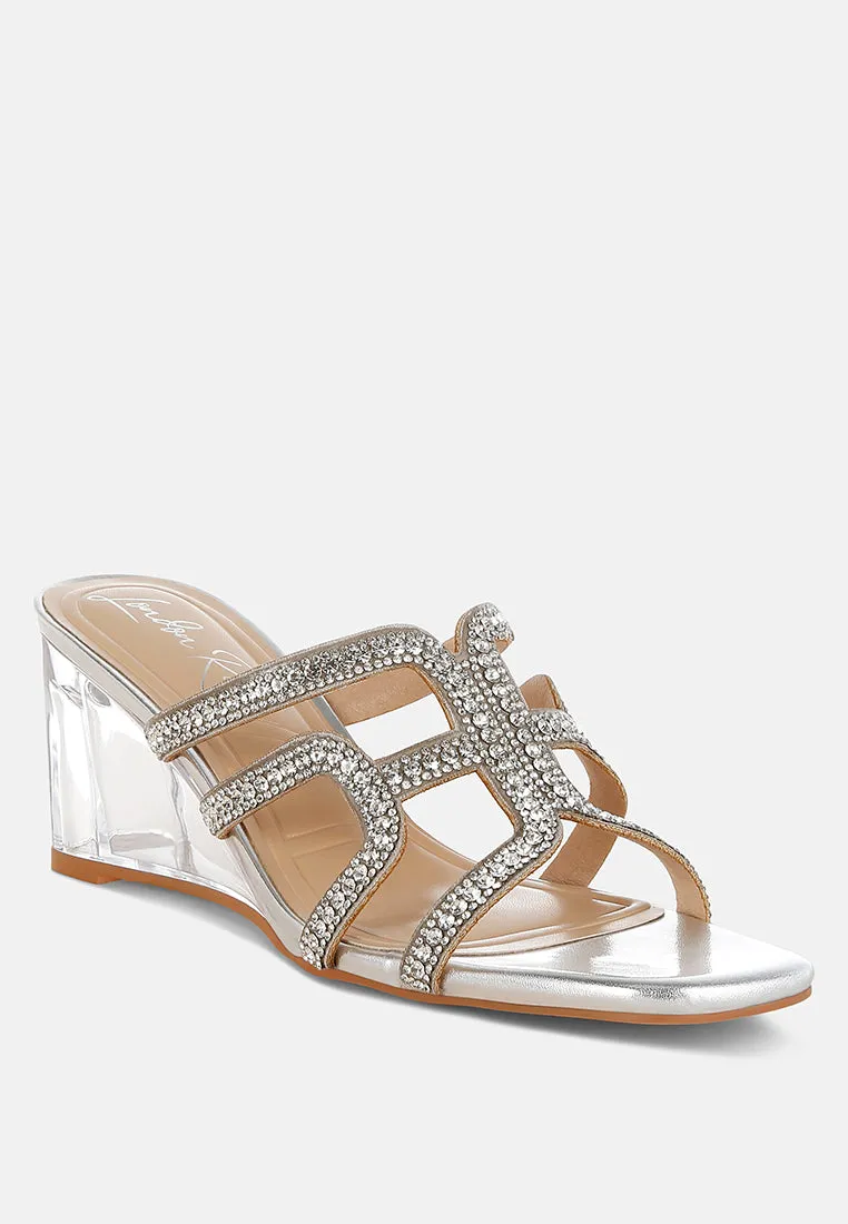 Caqueta Metallic Rhinestone Clear Wedge Sandals