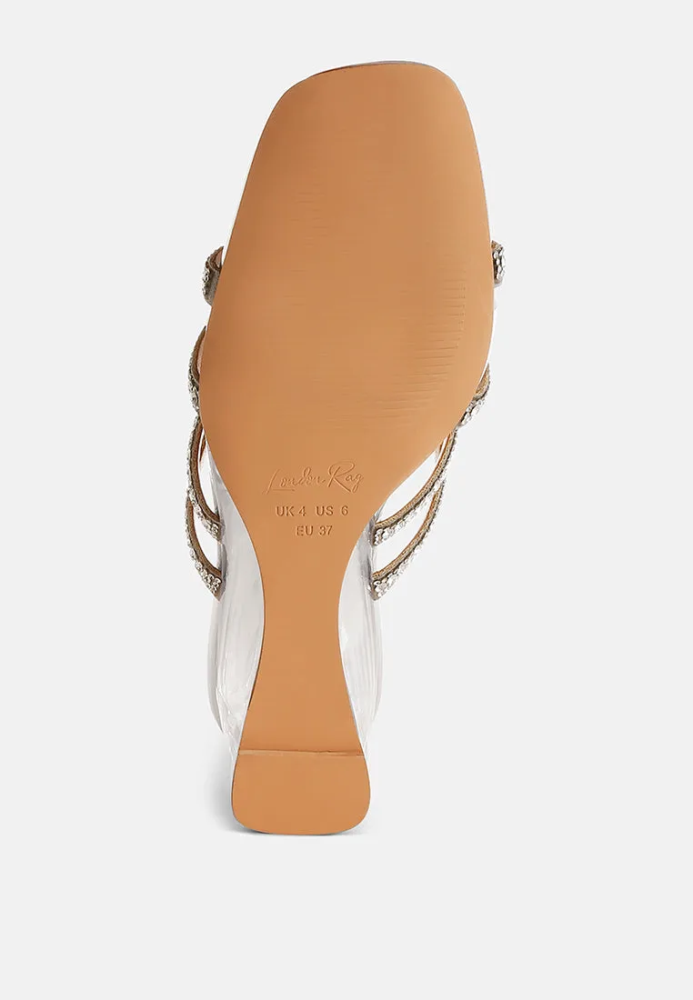 Caqueta Metallic Rhinestone Clear Wedge Sandals