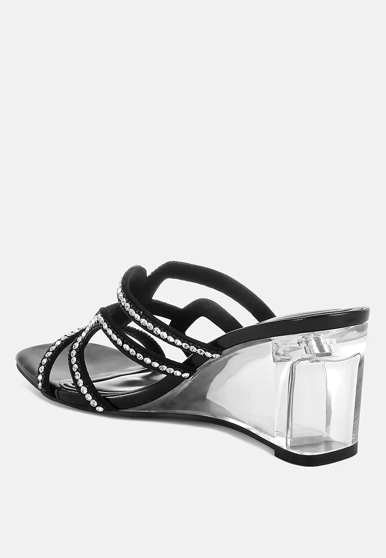 Caqueta Metallic Rhinestone Clear Wedge Sandals