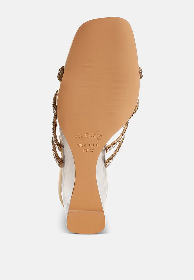Caqueta Metallic Rhinestone Clear Wedge Sandals
