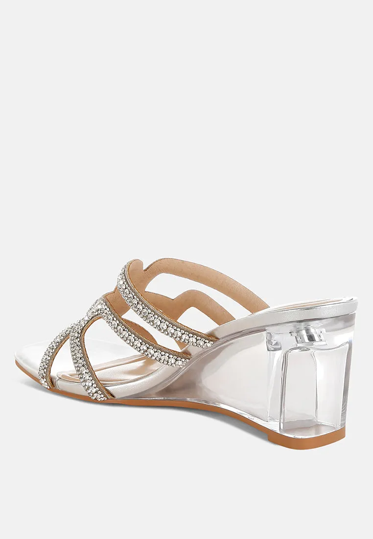 Caqueta Metallic Rhinestone Clear Wedge Sandals