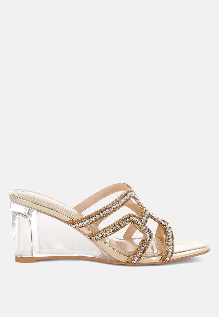 Caqueta Metallic Rhinestone Clear Wedge Sandals