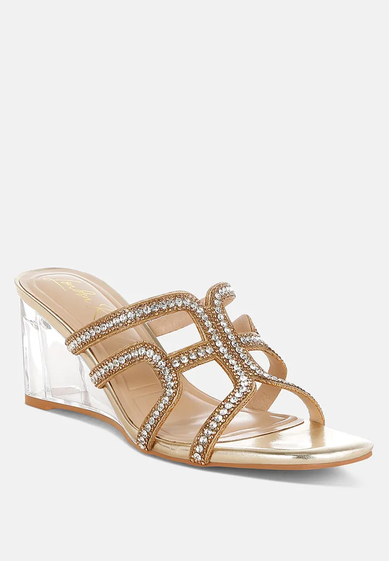 Caqueta Metallic Rhinestone Clear Wedge Sandals