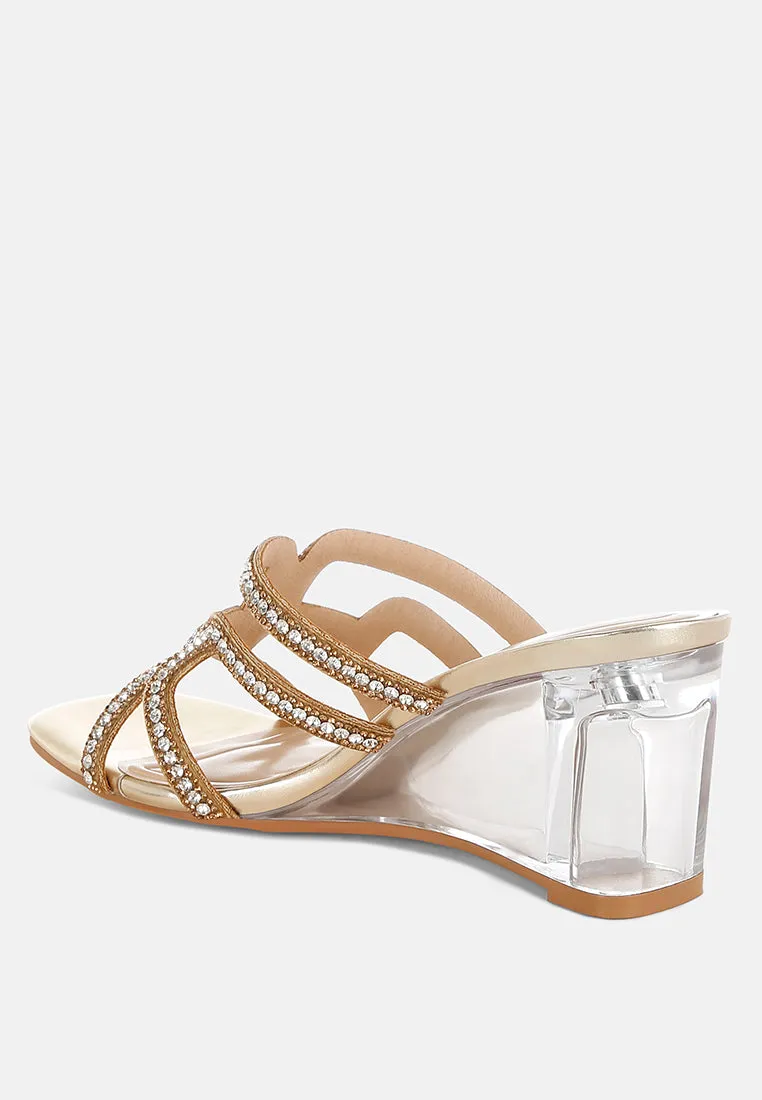 Caqueta Metallic Rhinestone Clear Wedge Sandals
