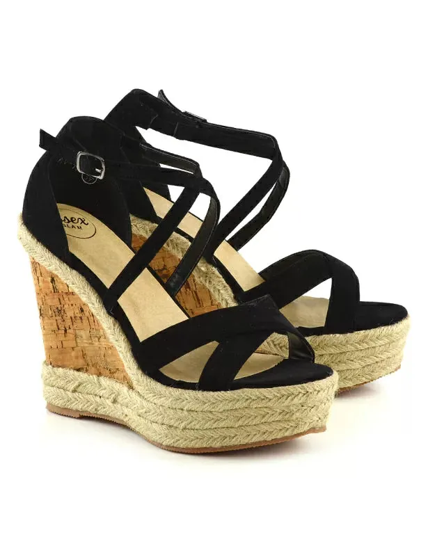 CHANCE WOVEN DETAIL STRAPPY WEDGE HEEL PLATFORM SANDALS IN SILVER METALLIC