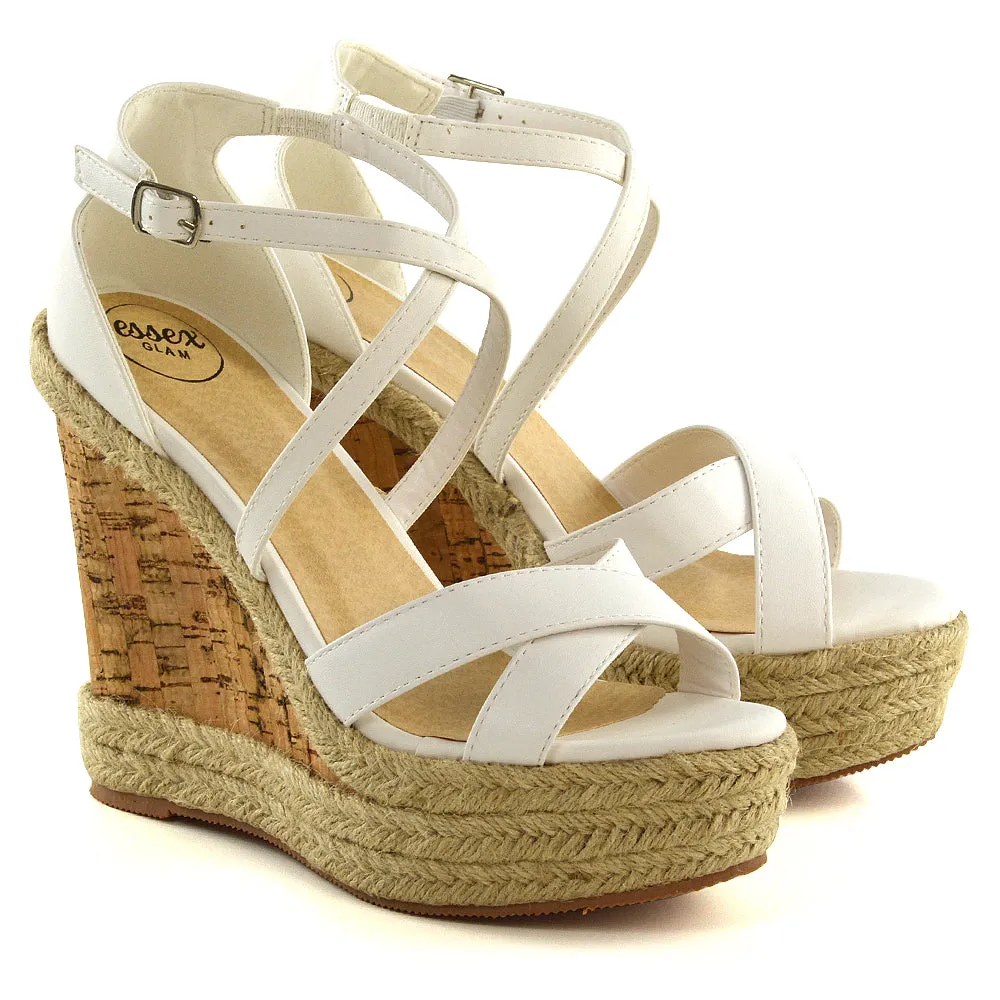 CHANCE WOVEN DETAIL STRAPPY WEDGE HEEL PLATFORM SANDALS IN SILVER METALLIC