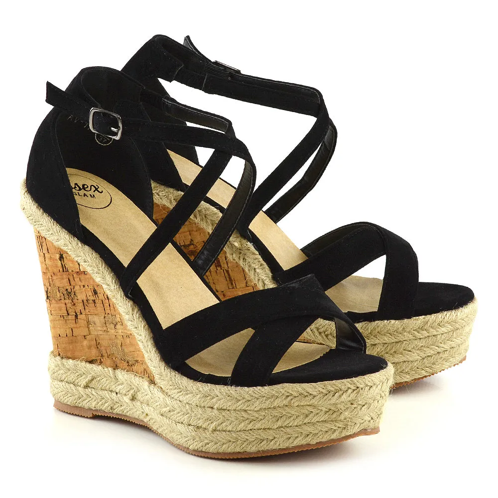 CHANCE WOVEN DETAIL STRAPPY WEDGE HEEL PLATFORM SANDALS IN SILVER METALLIC