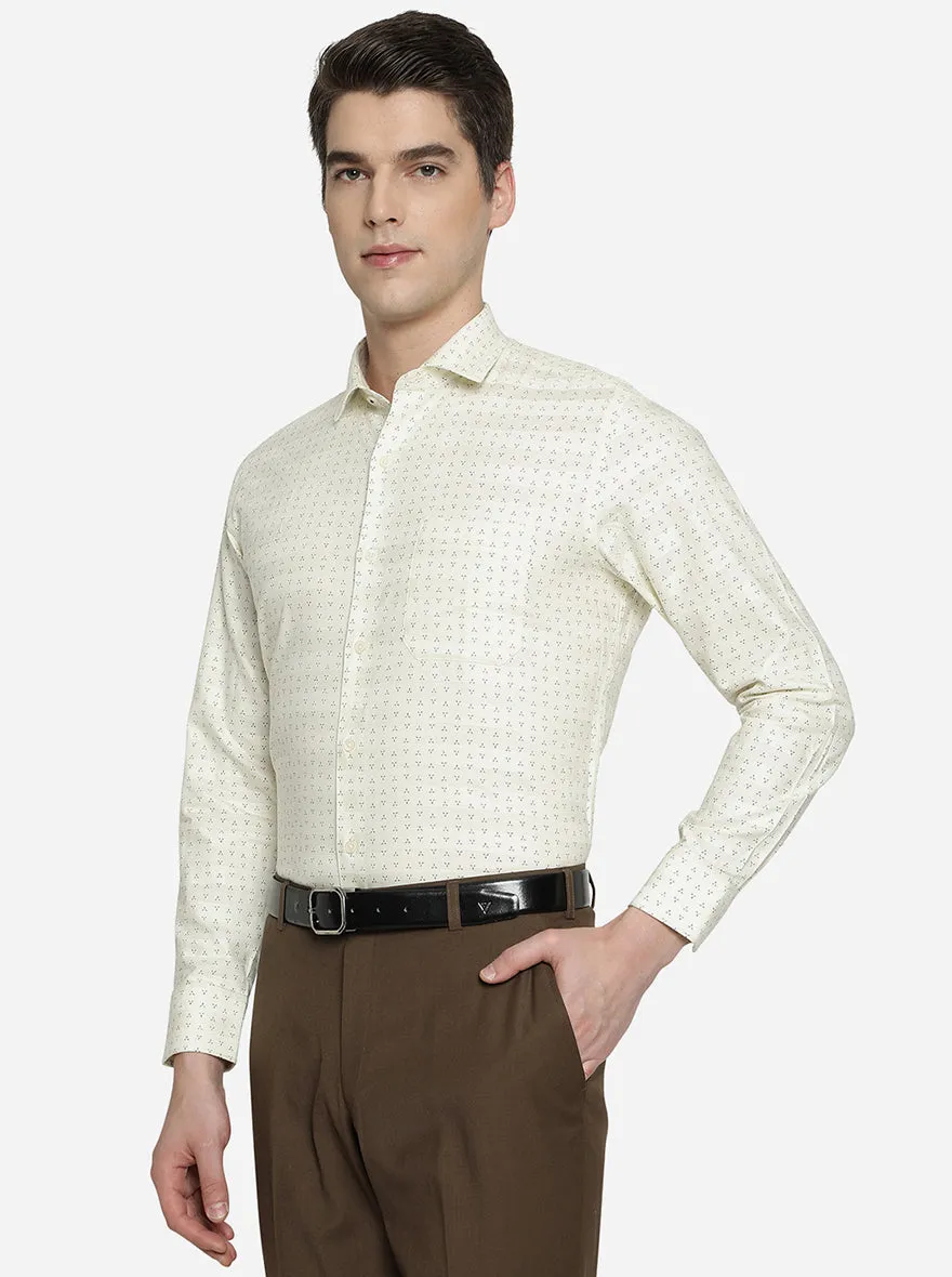 Cream & Black Printed Slim Fit Formal Shirt | Greenfibre