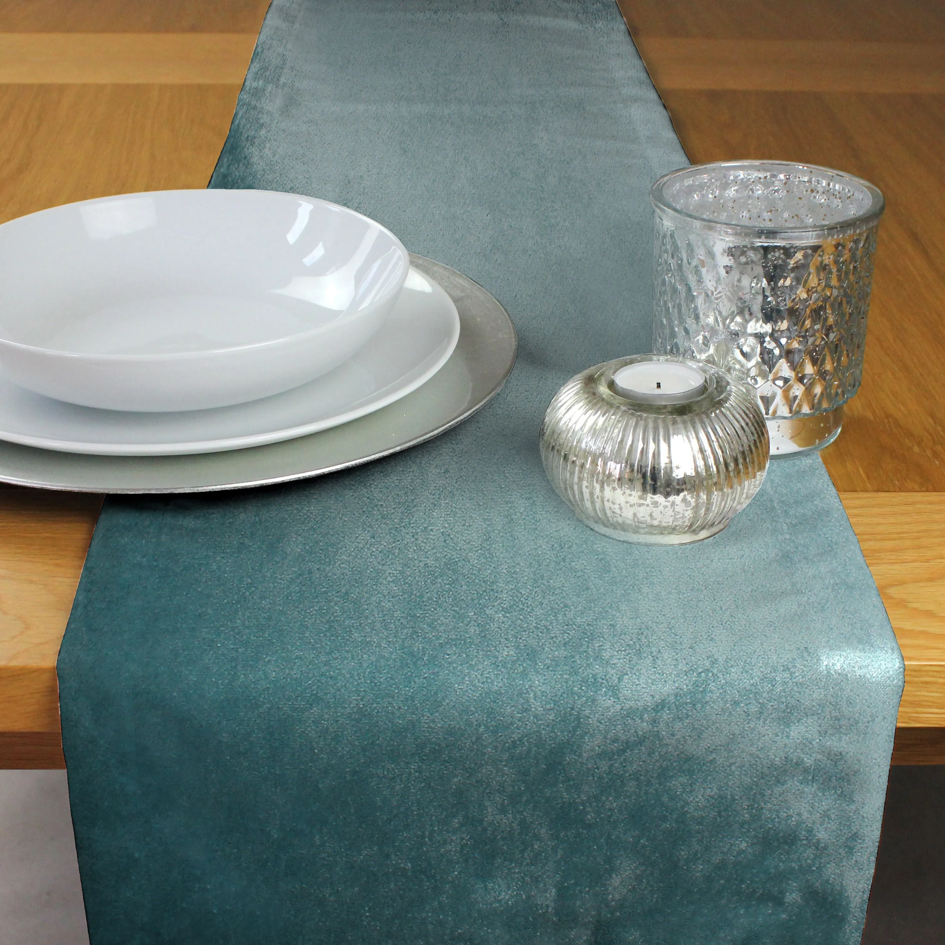 Crushed Velvet Duck Egg Blue Table Runner