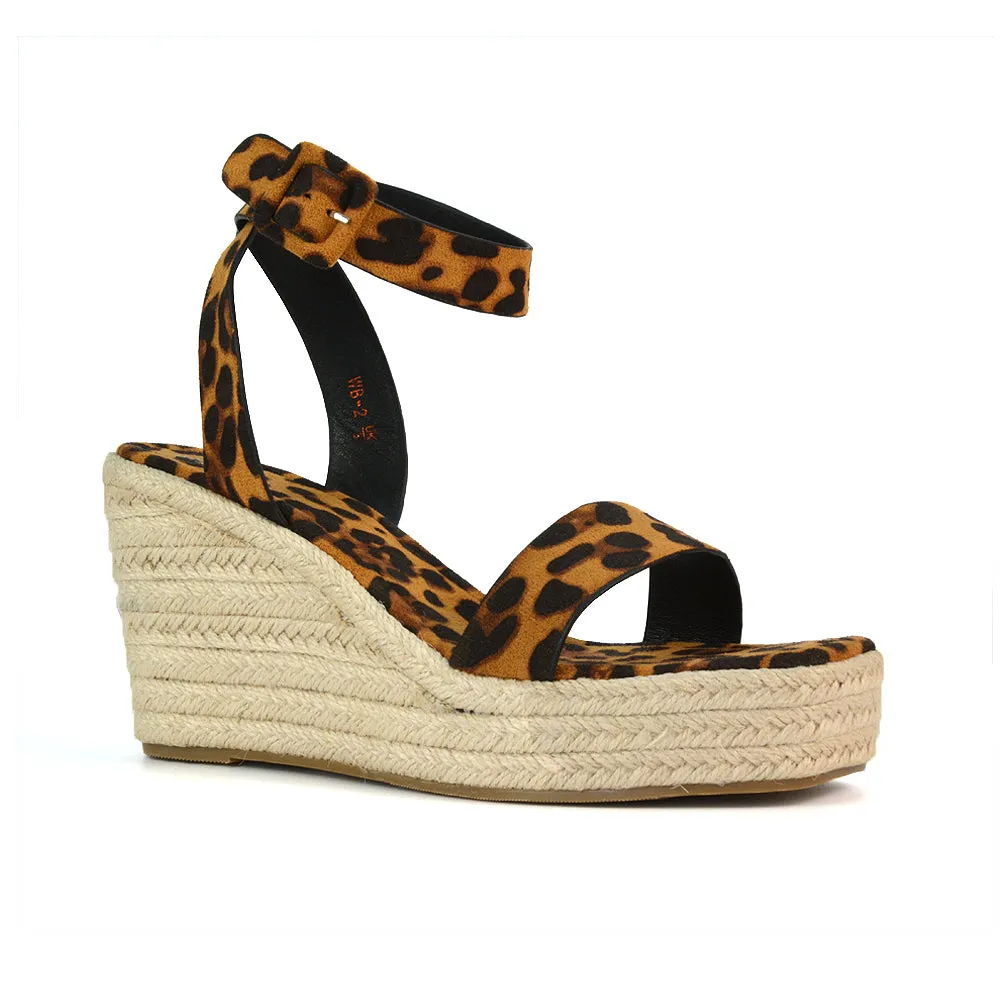 Dayla Platform Espadrille Sandal Wedge Heel With a Square Toe in Black