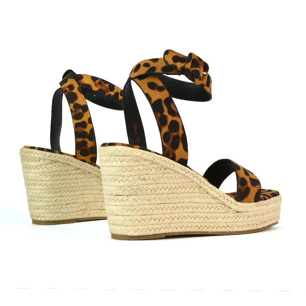 Dayla Platform Espadrille Sandal Wedge Heel With a Square Toe in Black