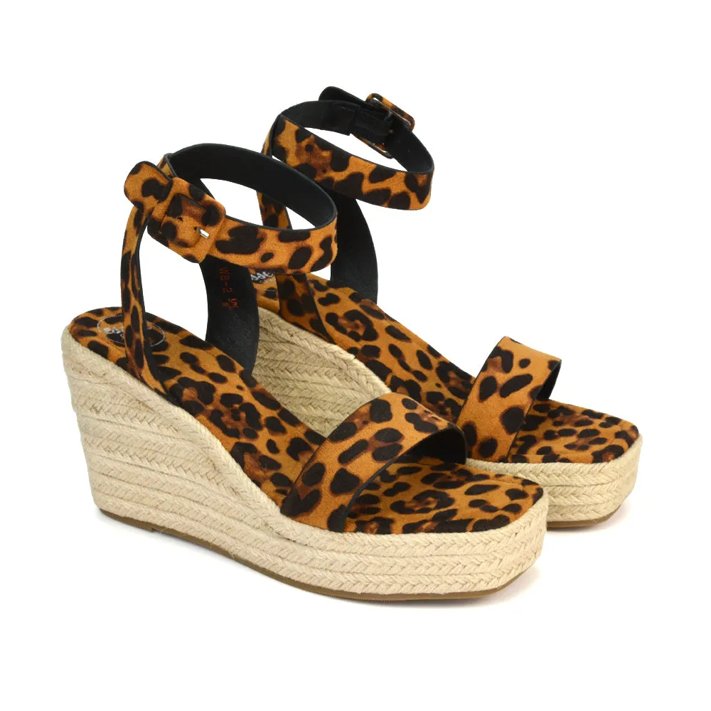 Dayla Platform Espadrille Sandal Wedge Heel With a Square Toe in Black