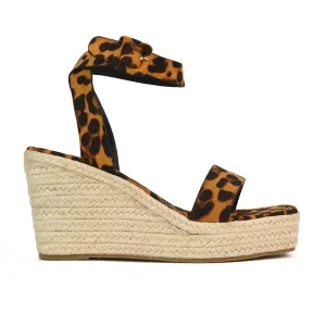Dayla Platform Espadrille Sandal Wedge Heel With a Square Toe in Leopard Pattern