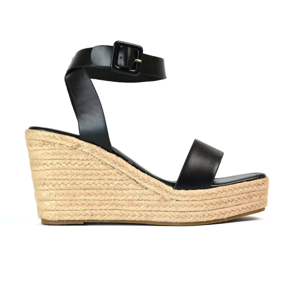 Dayla Platform Espadrille Sandal Wedge Heel With a Square Toe in Leopard Pattern