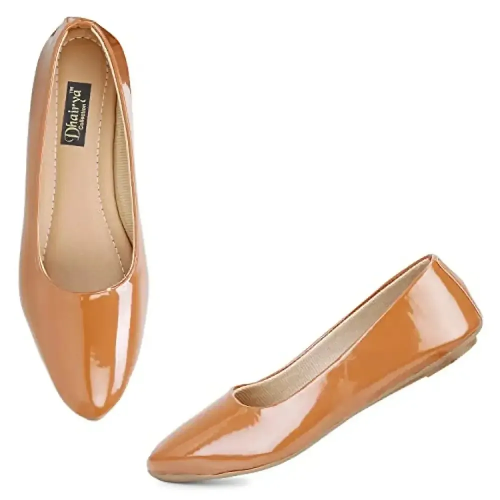 Dhairya Collection Ladies Flat Pointed Official Belly Tan