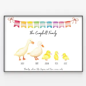 Ducks & Ducklings Family Print, Custom Quote, Personalised Wall Art Gift