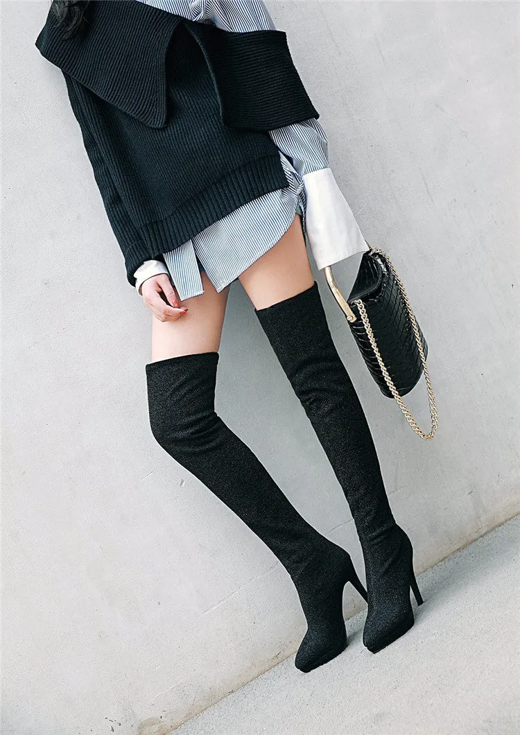 Elastic Pointed Large Suede Women's Martin Boots