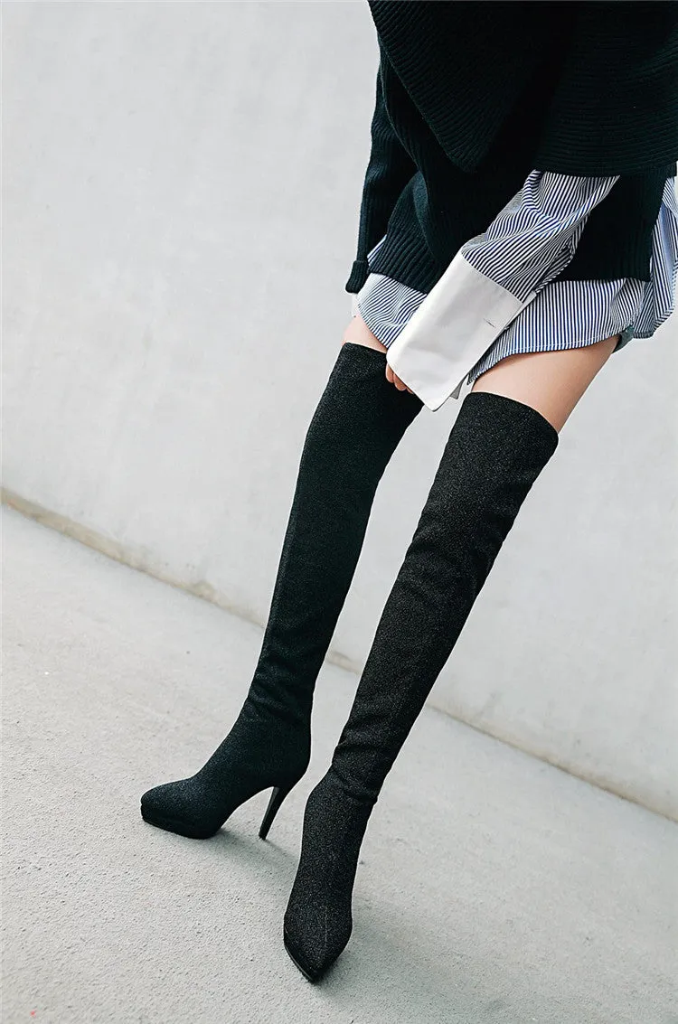 Elastic Pointed Large Suede Women's Martin Boots