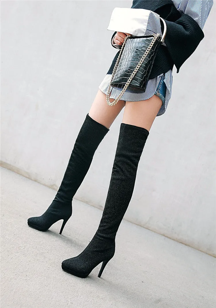 Elastic Pointed Large Suede Women's Martin Boots