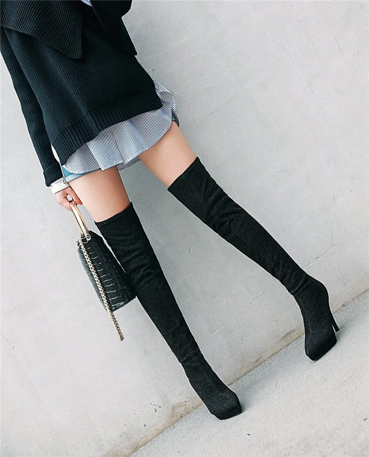 Elastic Pointed Large Suede Women's Martin Boots