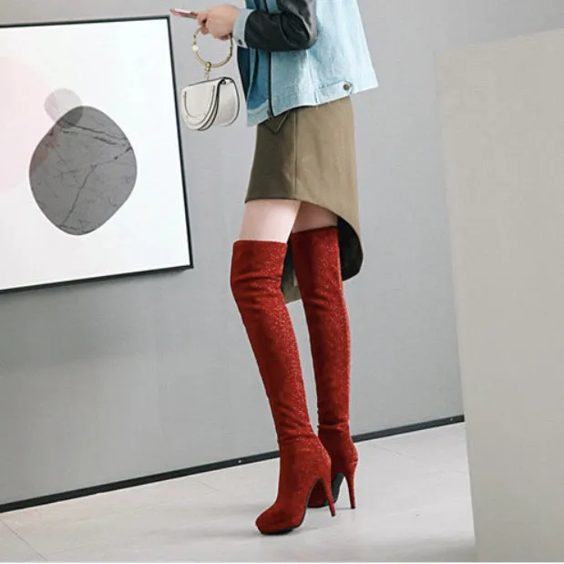 Elastic Pointed Large Suede Women's Martin Boots