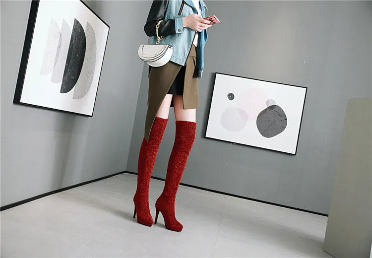 Elastic Pointed Large Suede Women's Martin Boots