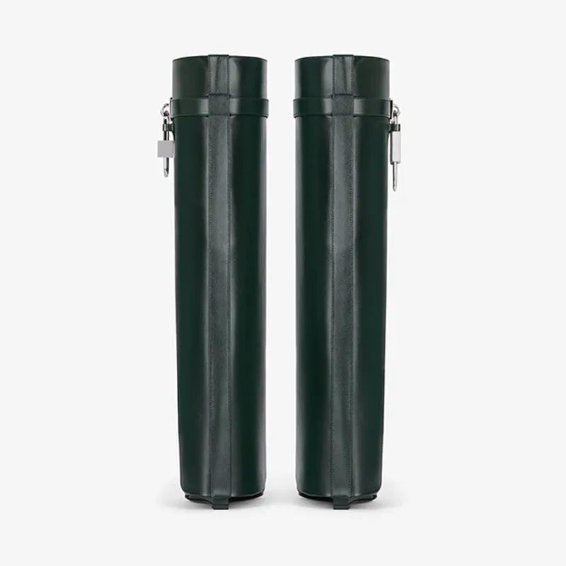 Elegant Green Calfskin High Boots