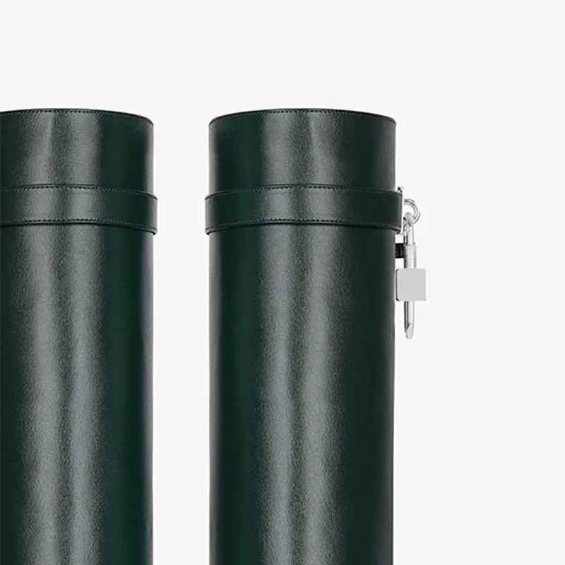 Elegant Green Calfskin High Boots