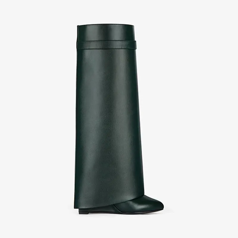 Elegant Green Calfskin High Boots