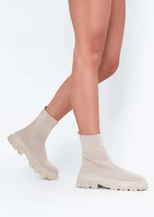 Emma Beige Sock Ankle Boots