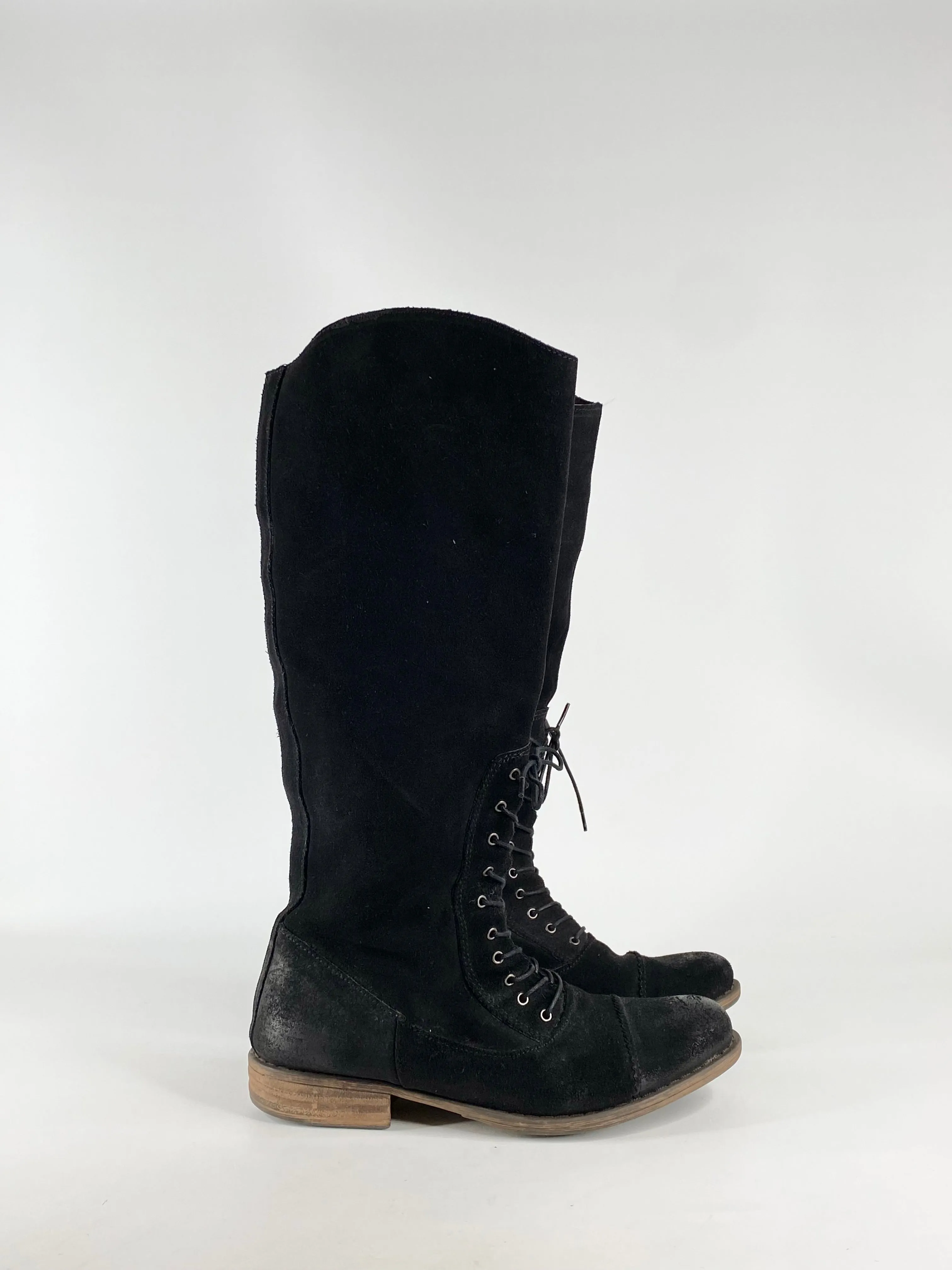 E.O.S Black 'Jodpur' Suede Knee High Boots - EU39