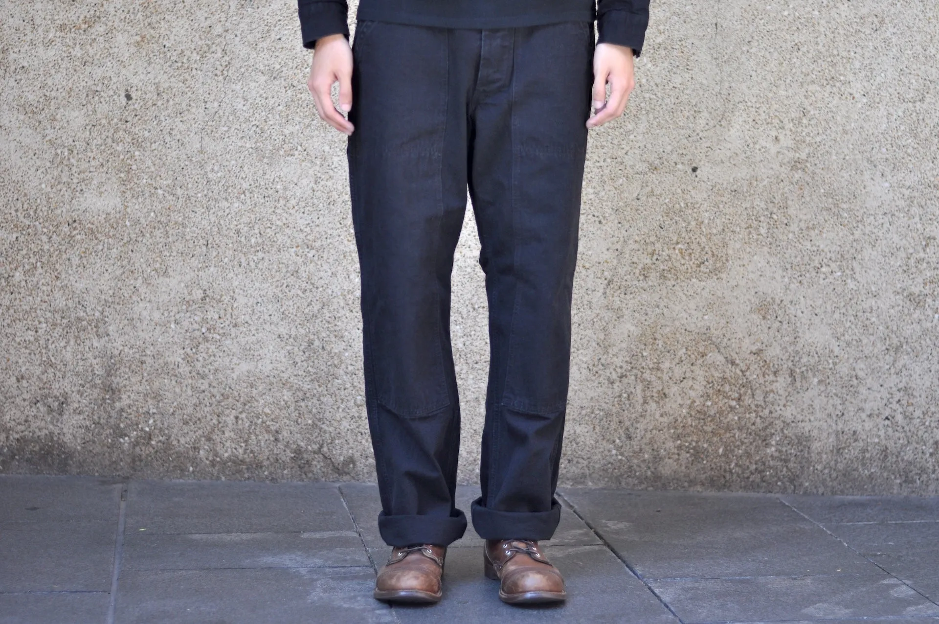Freewheelers 11oz Duck Canvas "Chopper Builder" Work Trousers (Rude Black)
