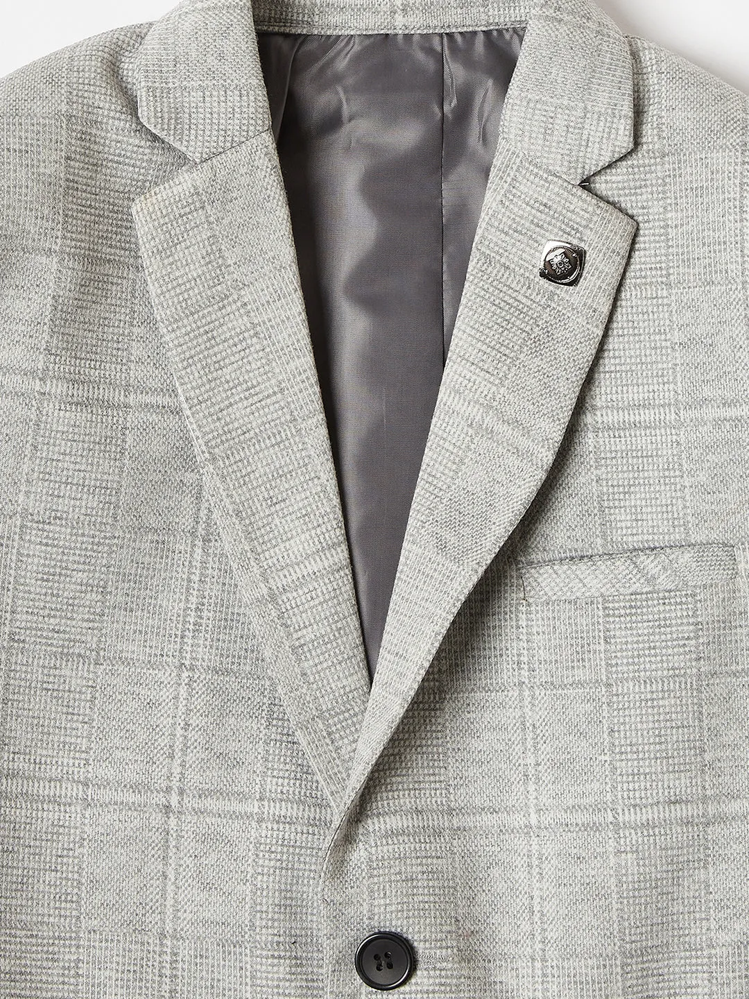 Grey Checked Single Breasted Blazer