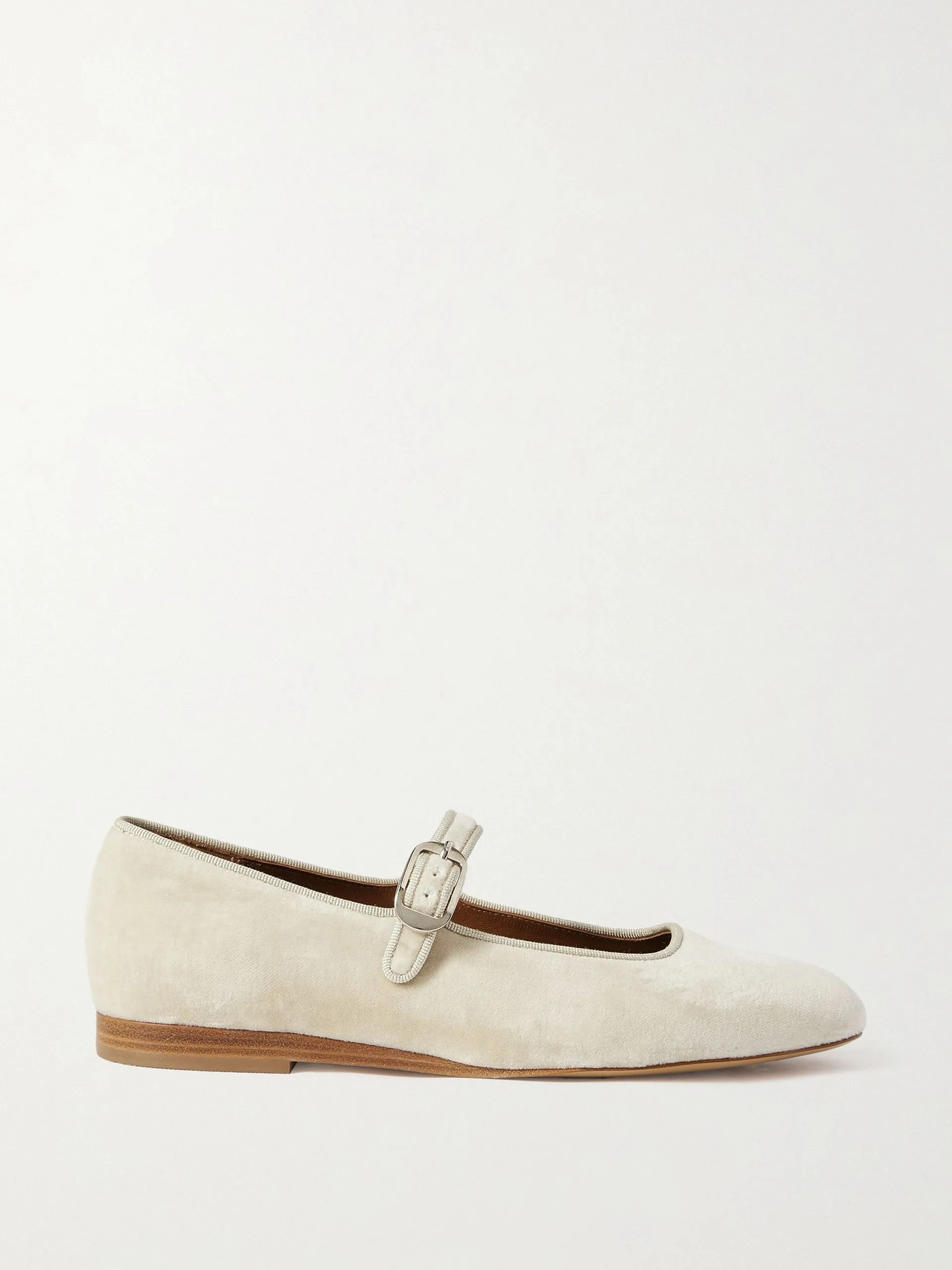 Grosgrain-trimmed velvet Mary Jane ballet flats