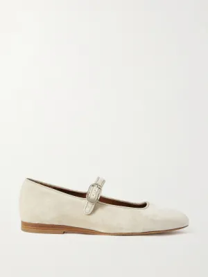 Grosgrain-trimmed velvet Mary Jane ballet flats