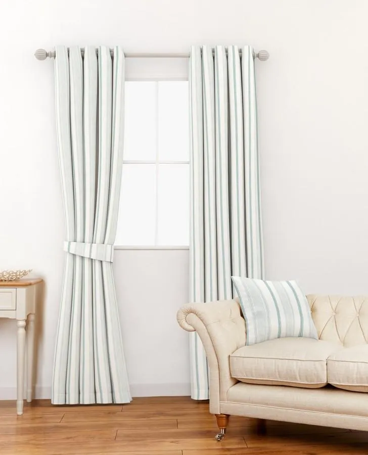 Heacham Stripe Duck Egg Curtain Fabric