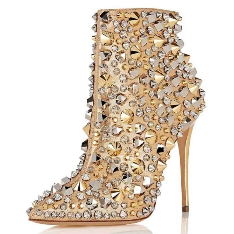 High Grade Rivet Tip Fashion High Heel Gold Rivet Boots