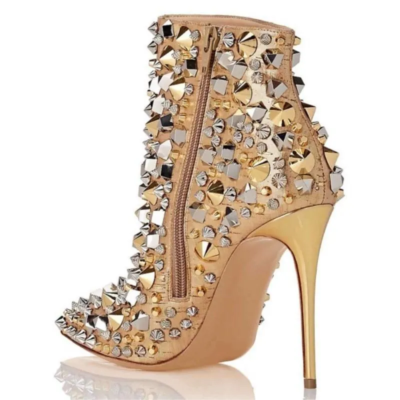 High Grade Rivet Tip Fashion High Heel Gold Rivet Boots