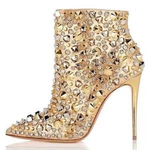 High Grade Rivet Tip Fashion High Heel Gold Rivet Boots
