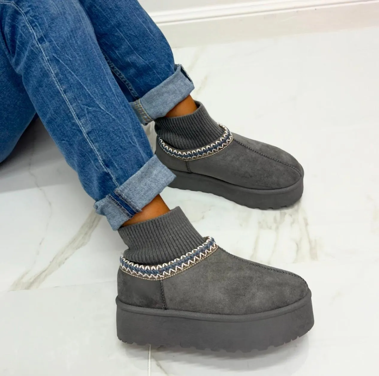 Jeanne - Stivaletto Eskimo Boots Gomma Alta Grigio