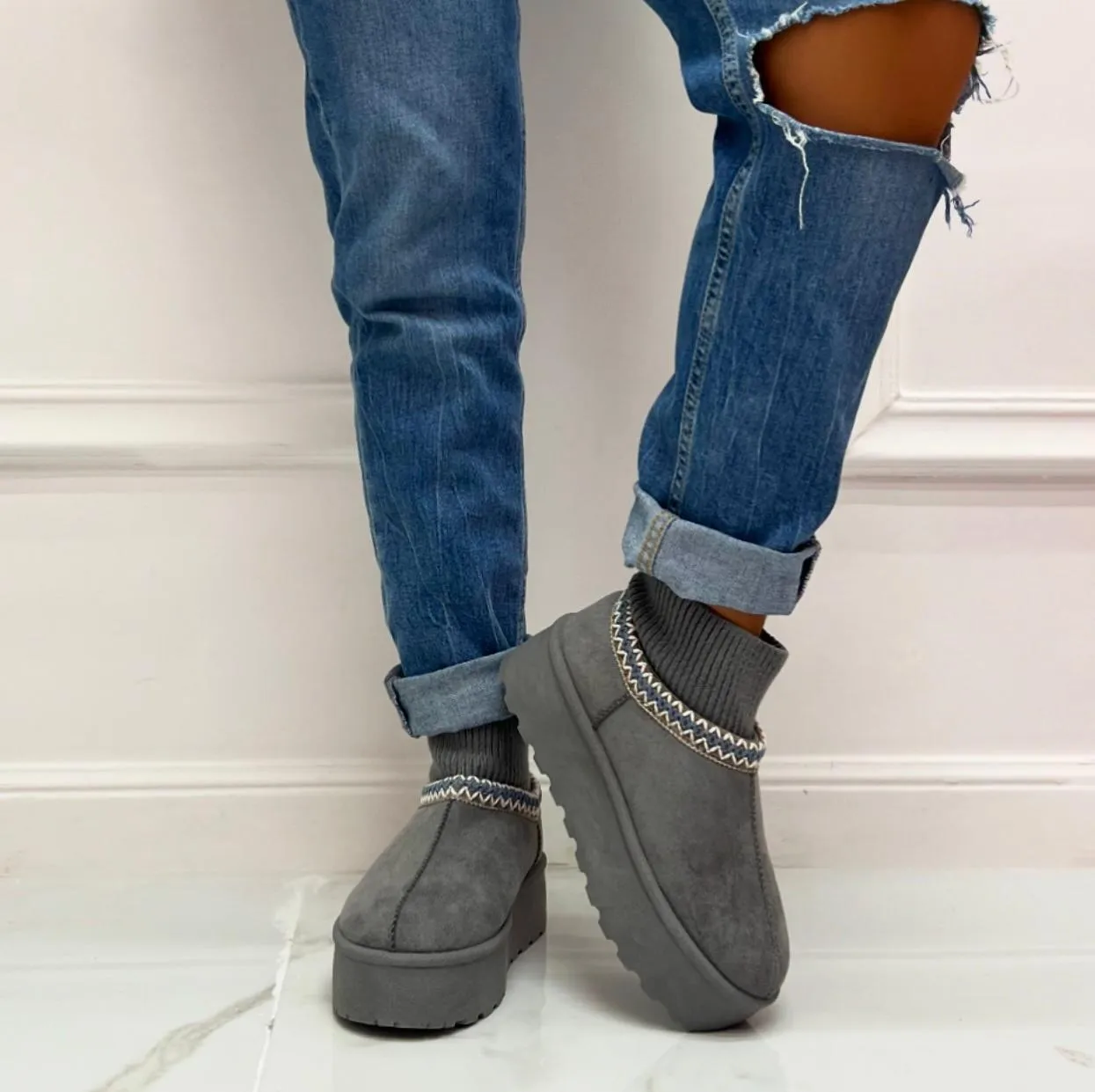 Jeanne - Stivaletto Eskimo Boots Gomma Alta Grigio