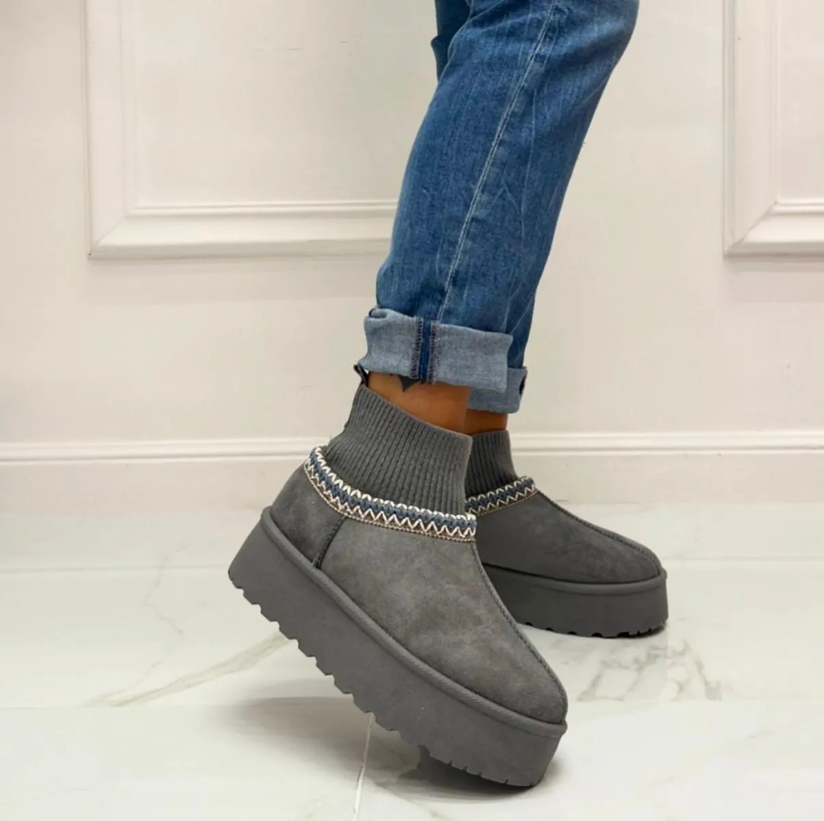 Jeanne - Stivaletto Eskimo Boots Gomma Alta Grigio