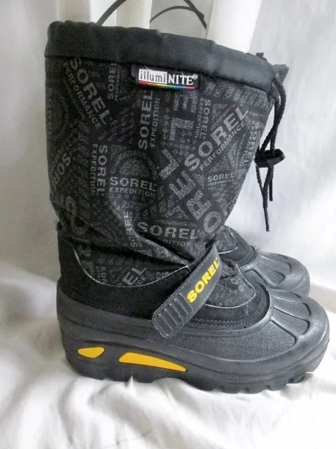 Junior Youth Boys SOREL ILLUMINITE Insulated Rain Snow Boots Shoes Winter BLACK 5 Duck