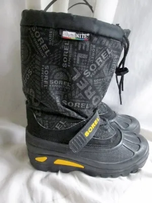 Junior Youth Boys SOREL ILLUMINITE Insulated Rain Snow Boots Shoes Winter BLACK 5 Duck