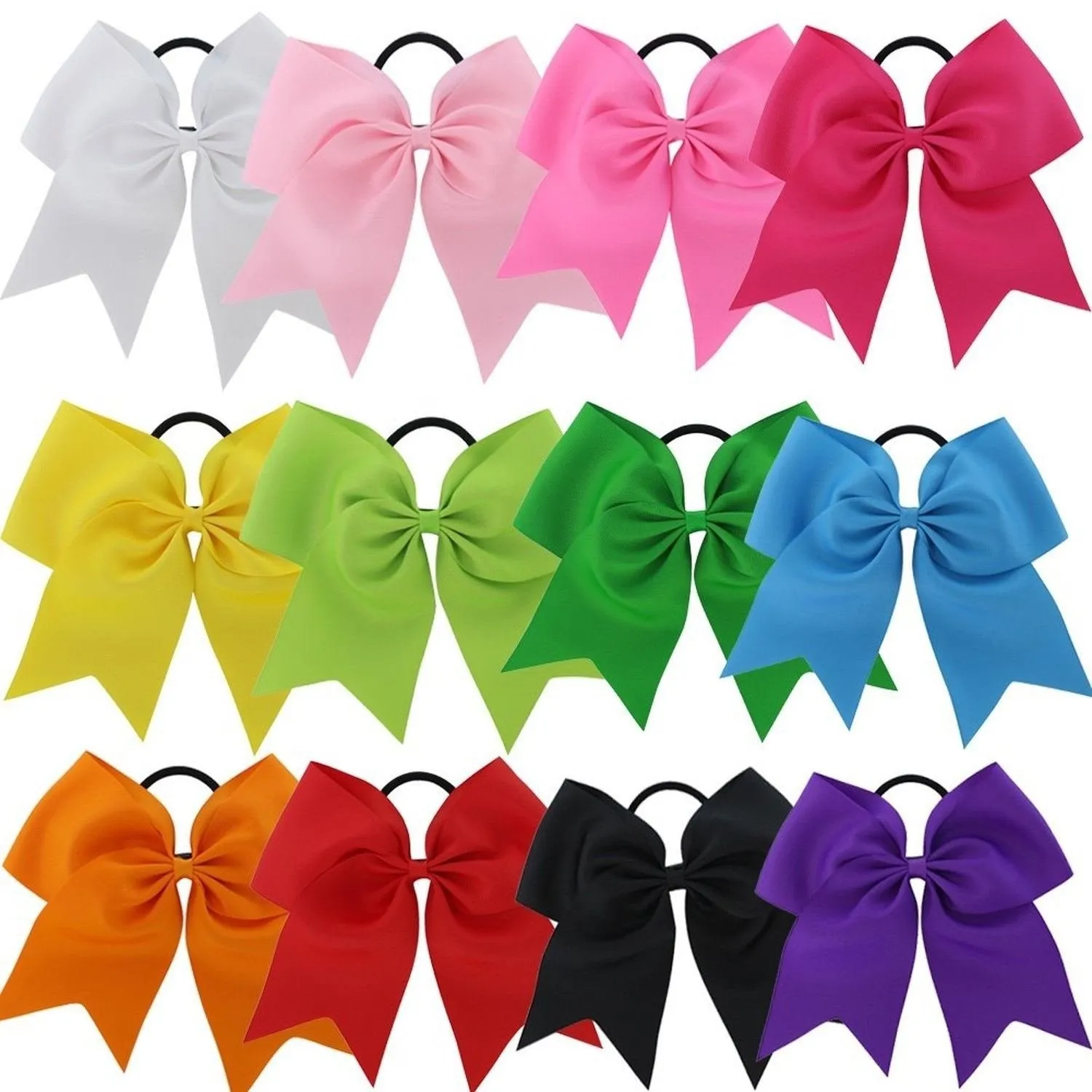 Kenz Laurenz Cheer Bows White Cheerleading Softball - Gifts for Girls and Women Team Bow with Ponytail Holder Complete Your Cheerleader Outfit Uniform Strong Hair Ties Bands Elastics (1)