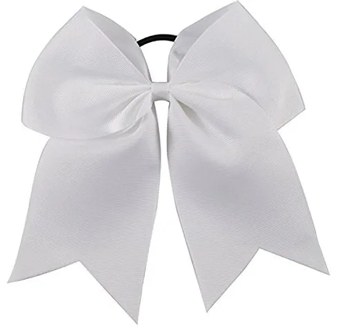 Kenz Laurenz Cheer Bows White Cheerleading Softball - Gifts for Girls and Women Team Bow with Ponytail Holder Complete Your Cheerleader Outfit Uniform Strong Hair Ties Bands Elastics (1)