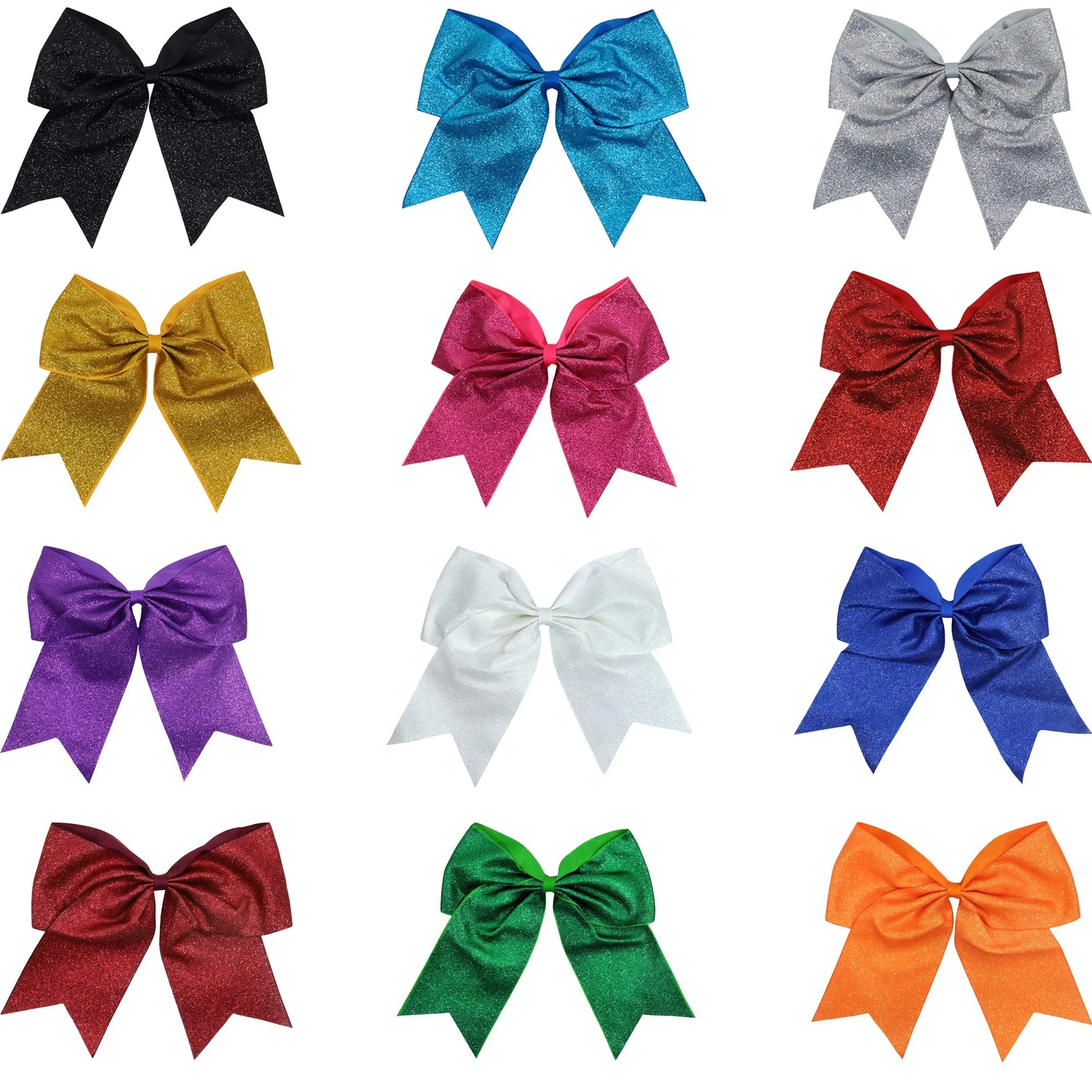 Kenz Laurenz Glitter Cheer Bows - Cheerleading Softball Gifts for Girls and Women Team Bow with Ponytail Holder Complete Your Cheerleader Outfit Uniform Strong Hair Ties Bands Elastics (1) (Black)