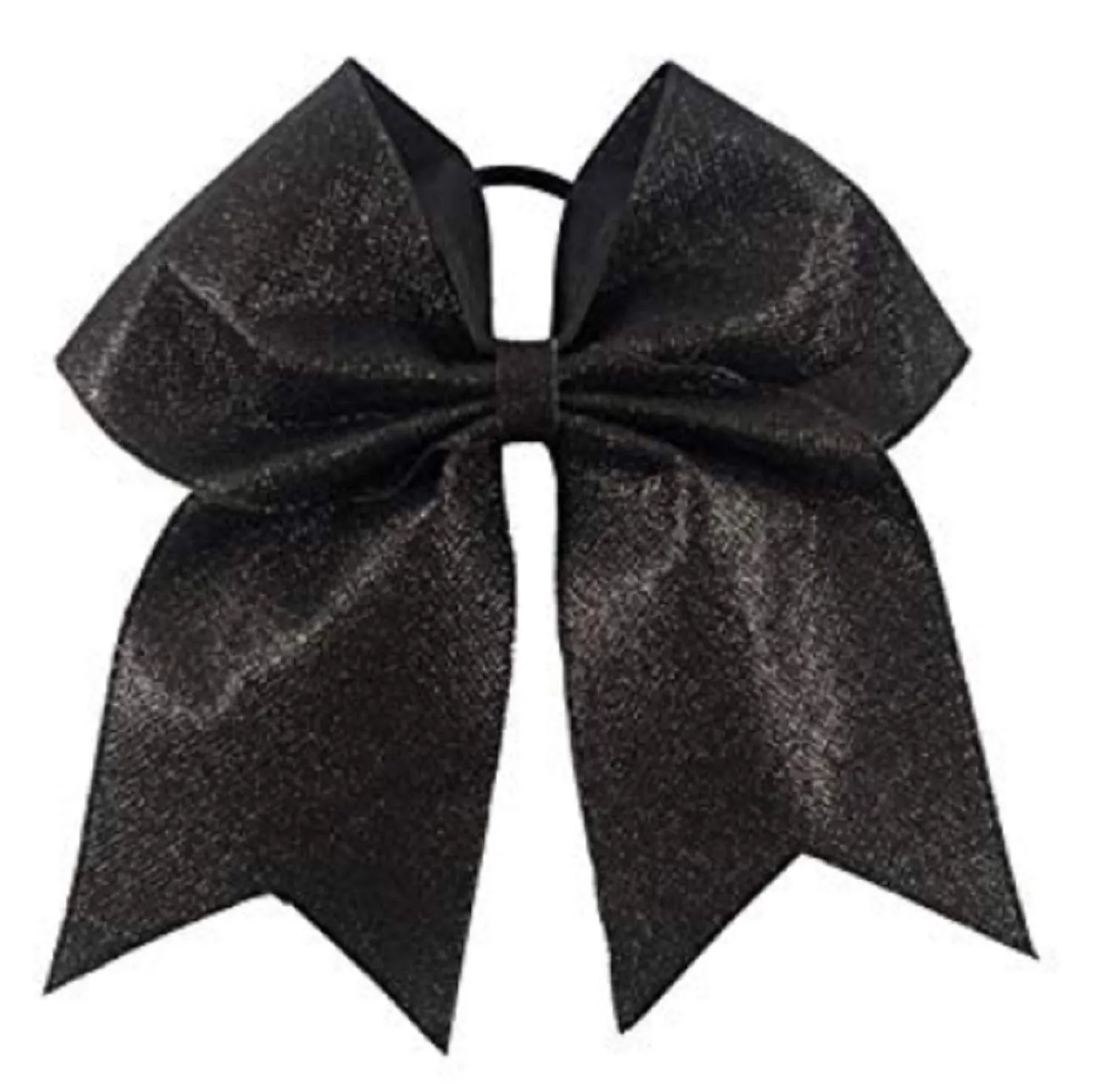 Kenz Laurenz Glitter Cheer Bows - Cheerleading Softball Gifts for Girls and Women Team Bow with Ponytail Holder Complete Your Cheerleader Outfit Uniform Strong Hair Ties Bands Elastics (1) (Black)